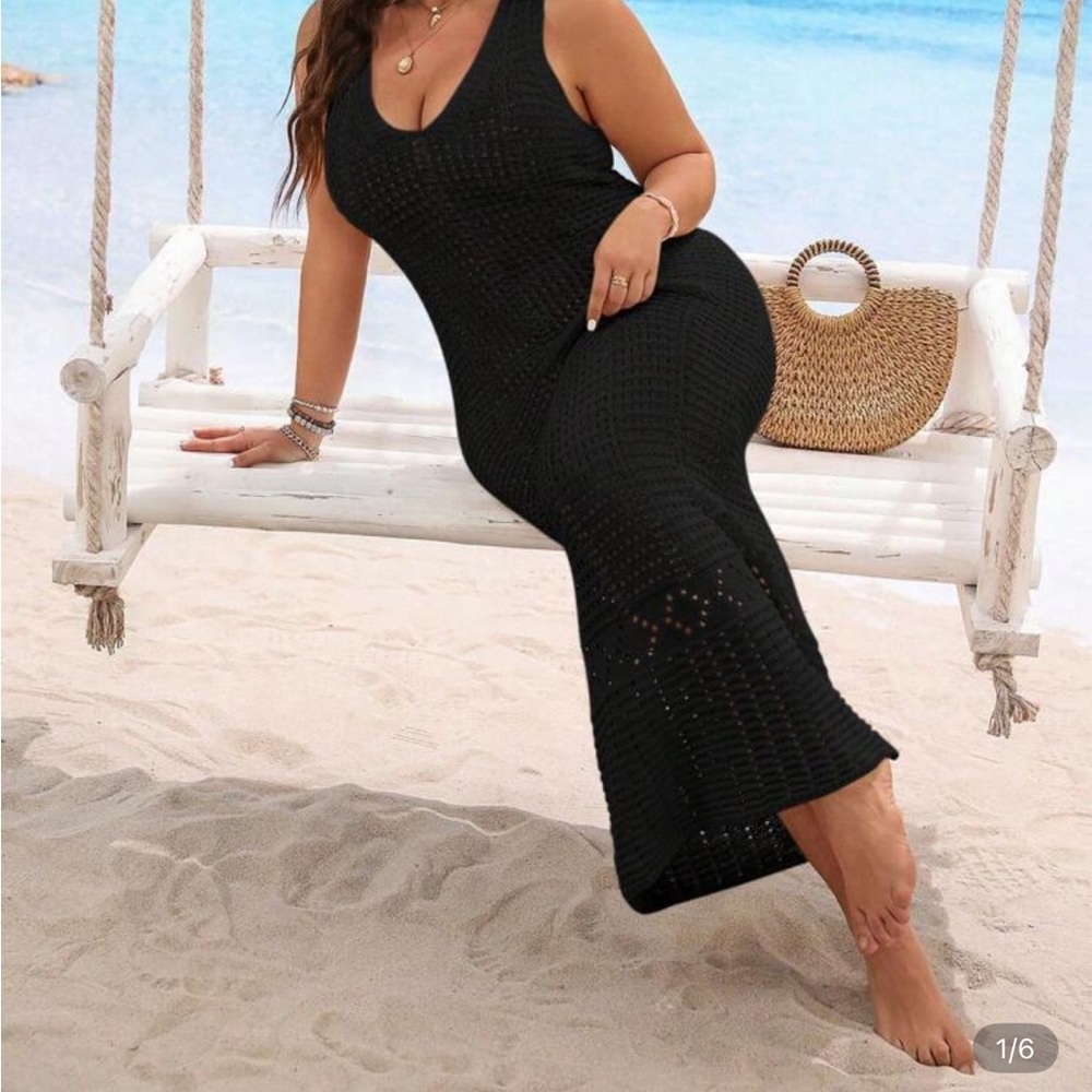 SHEIN Black Knit Swim Coverup